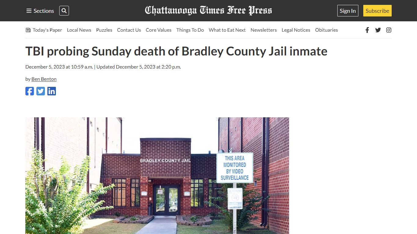 TBI probing Sunday death of Bradley County Jail inmate | Chattanooga ...