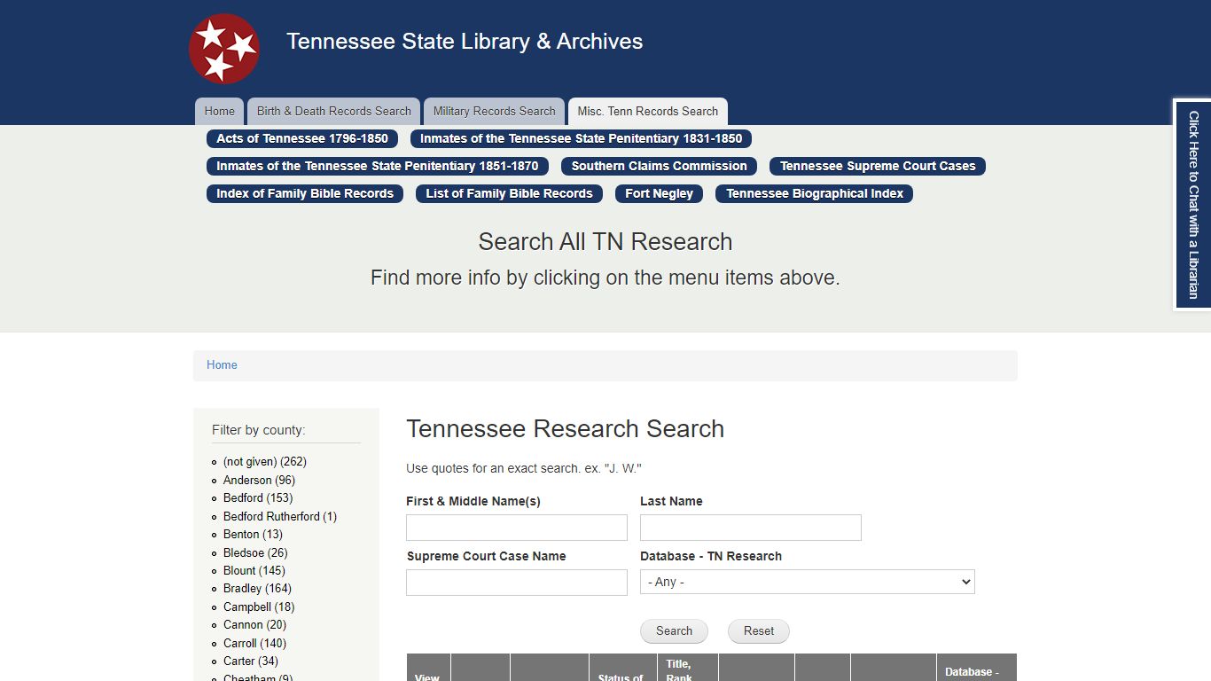 Tennessee Research Search | Tennessee State Library & Archives